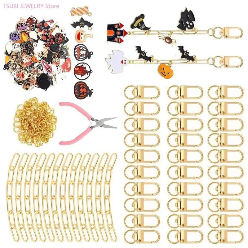 62KE 237-teiliges Schlüsselanhänger-Set mit Kürbis-Fledermaus-Motiv, Metall-Schmuck-Bastelbedarf, Werkzeug – Detail 8