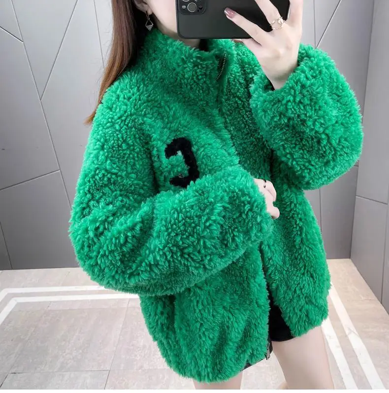 

Women's winter plush standing collar warm sweater with jacket, cardigan, zipper, fleece jacket