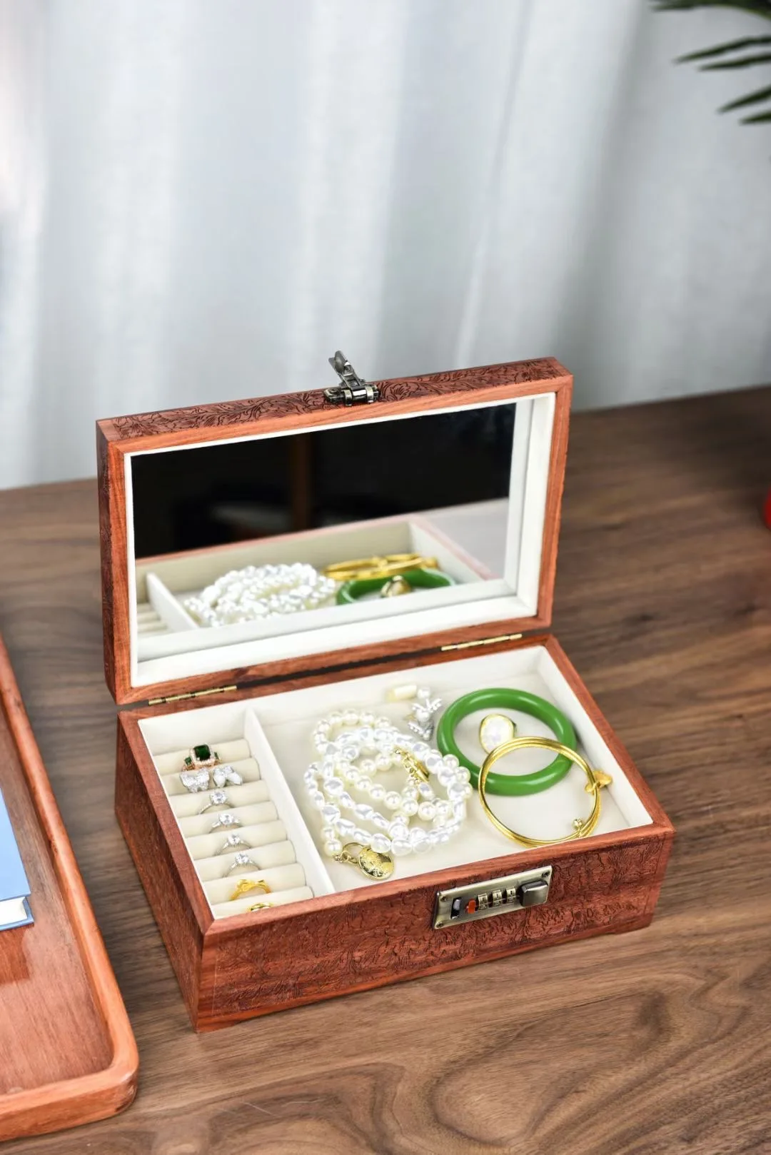 Luxury Carved Password Jewelry Box Storage Organizer Case