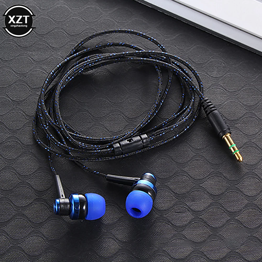 New 5 Colors Wired Earphone Stereo In-Ear 3.5mm Nylon Weave Cable Earphone Sports Headset With Mic For Laptop Smartphone Gifts 5