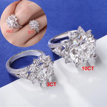 3CT/10CT D Color Moissanite Ring For Women 100% 925 Sterling Silver AU750 Plated Engagement Wedding Bride Diamond Rings with GRA 2