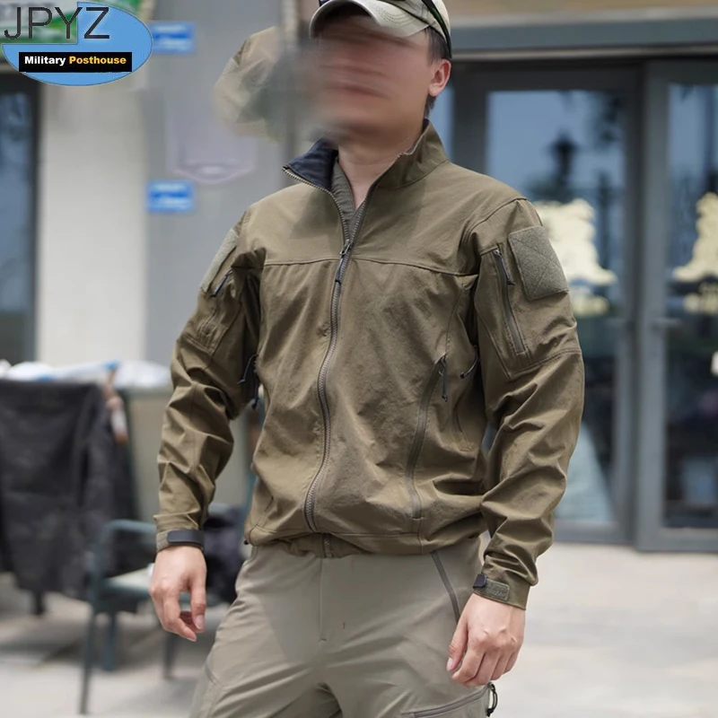 Veste tactique crocodile vert nylon - Softshell pêche 4 côtés élastique - Coupe-vent respirant randonnée