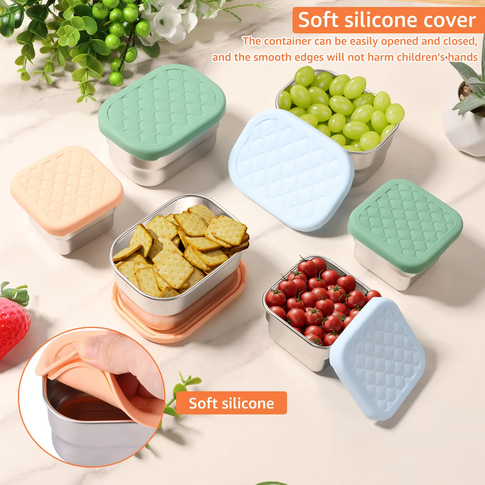 6Pcs Salad Dressing Container 230/130ml Reusable Stainless Steel Cup Small Food Storage Container For Lunch Box and Picnic