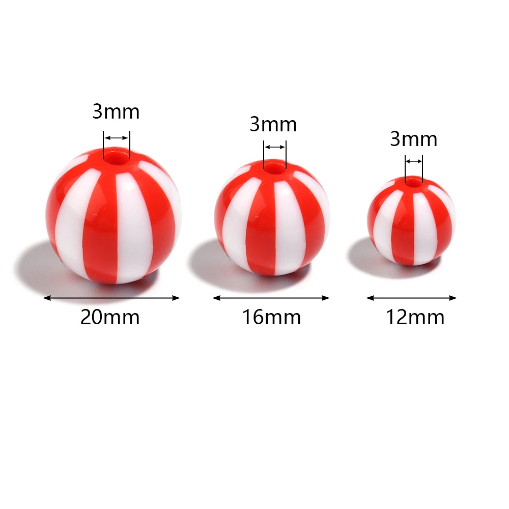 12-20mm Round Acrylic Beads Stripe Spacer Loose Beads Big Hole For DIY Crafts Ornament Making Clothing Accessories 10-20Pcs/Lot