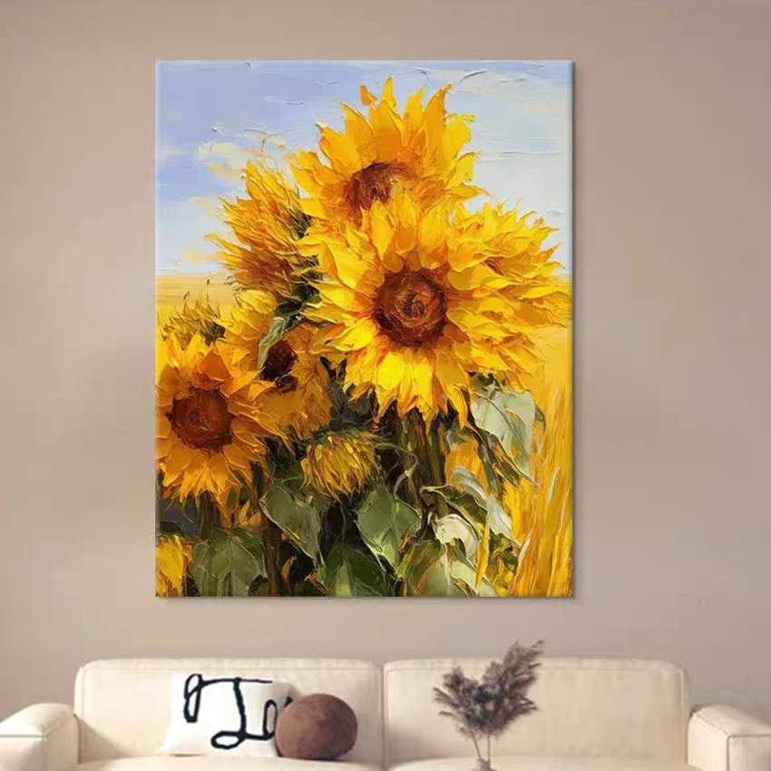 純手描きの油絵 ひまわり 廊下壁画 玄関飾り 応接間掛画42 純手描きの