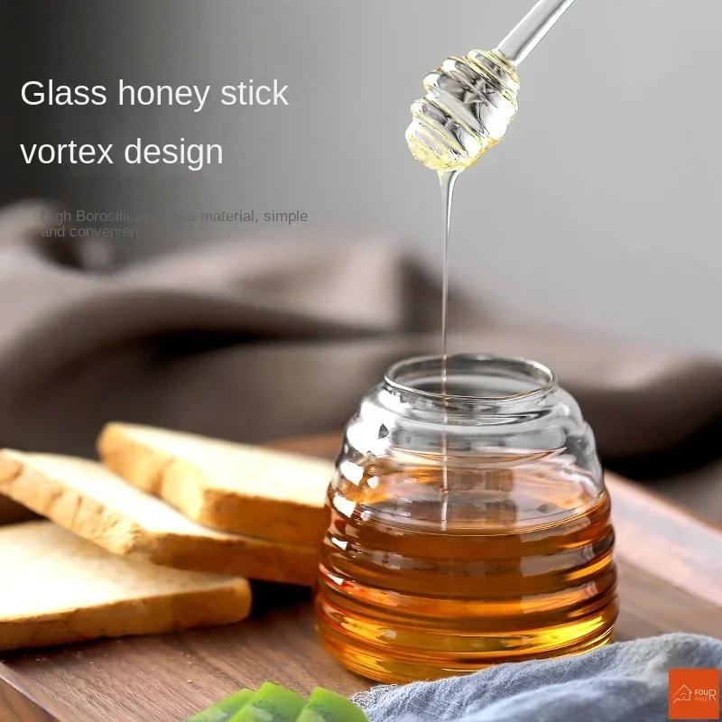 Glass Honey Jar Glass Honeycomb Tank Kitchen Tools Honey Storage Container with Dipper and Lid Bottle for Party Kitchen