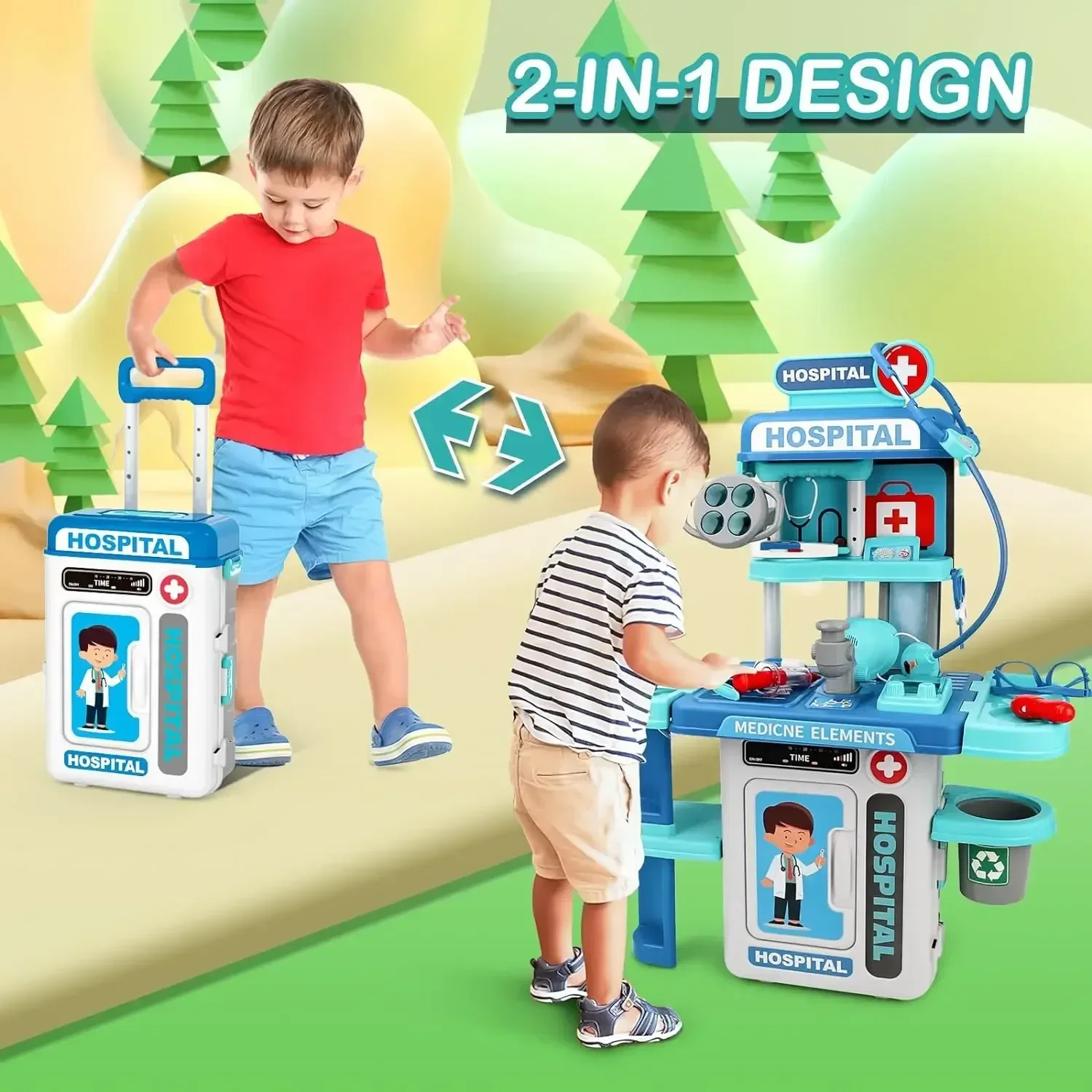2 in 1 Doctor Kit for Kids Pretend Play Medical Station with Stethoscope Thermometer Sounds & Lights Doctor Toys for Boys Girls 6