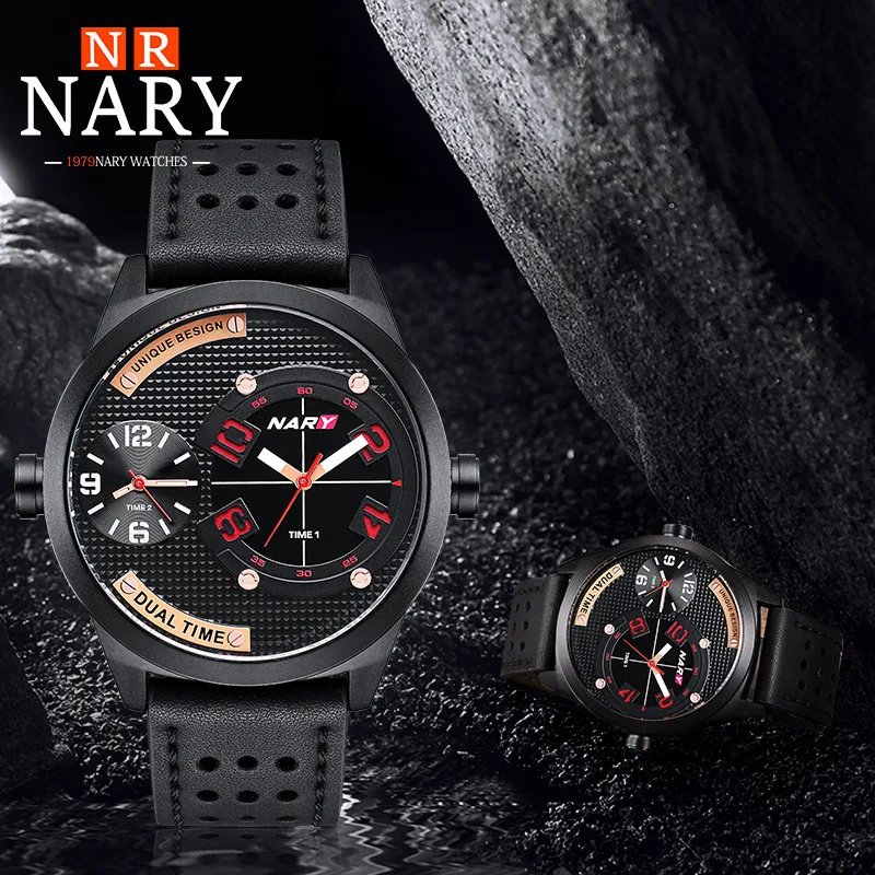 NARY Casual Sport Watches for Men High Quality Waterproof Quartz Wristwatch Double Display Fashion Business Men Watch 8015