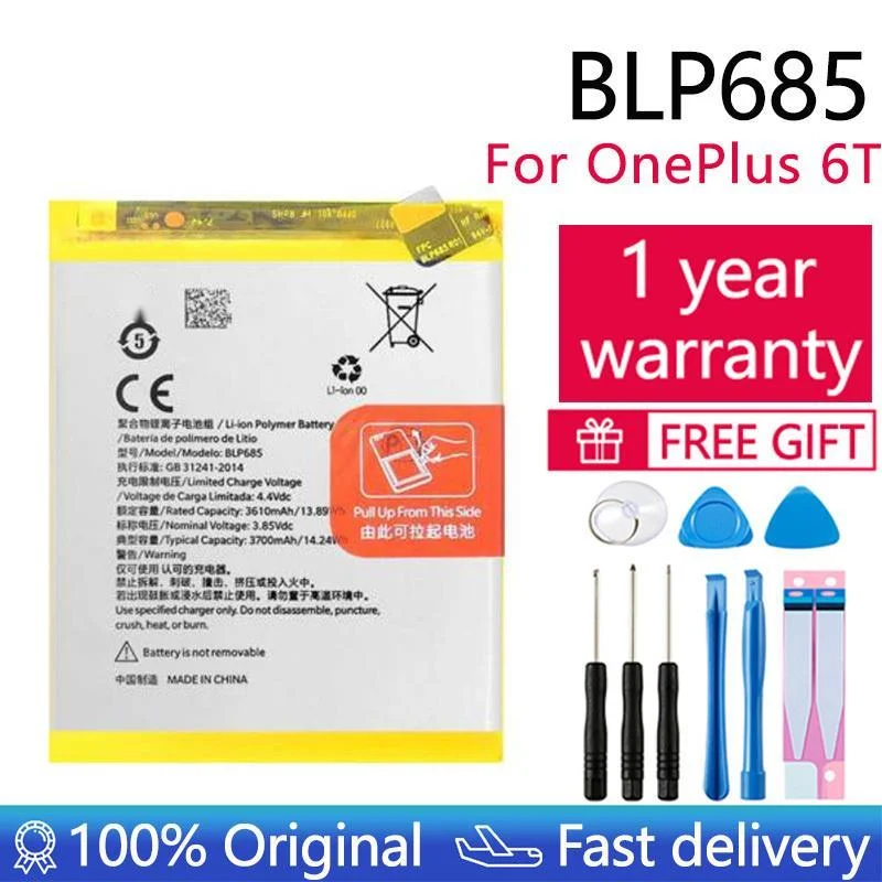 

Original Replacement Phone Battery For OnePlus 6T A6010 BLP685 3700mAh High Quality Replacement Li-ion Batteries Free Tools