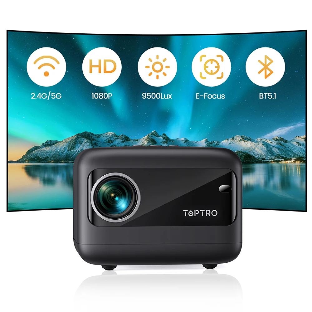 Projektor TOPTRO TR25 przenośny projektor 9500 lumenów obsługuje 1080p Smart TV WIFI projektory Bluetooth do kina domowego na zewnątrz