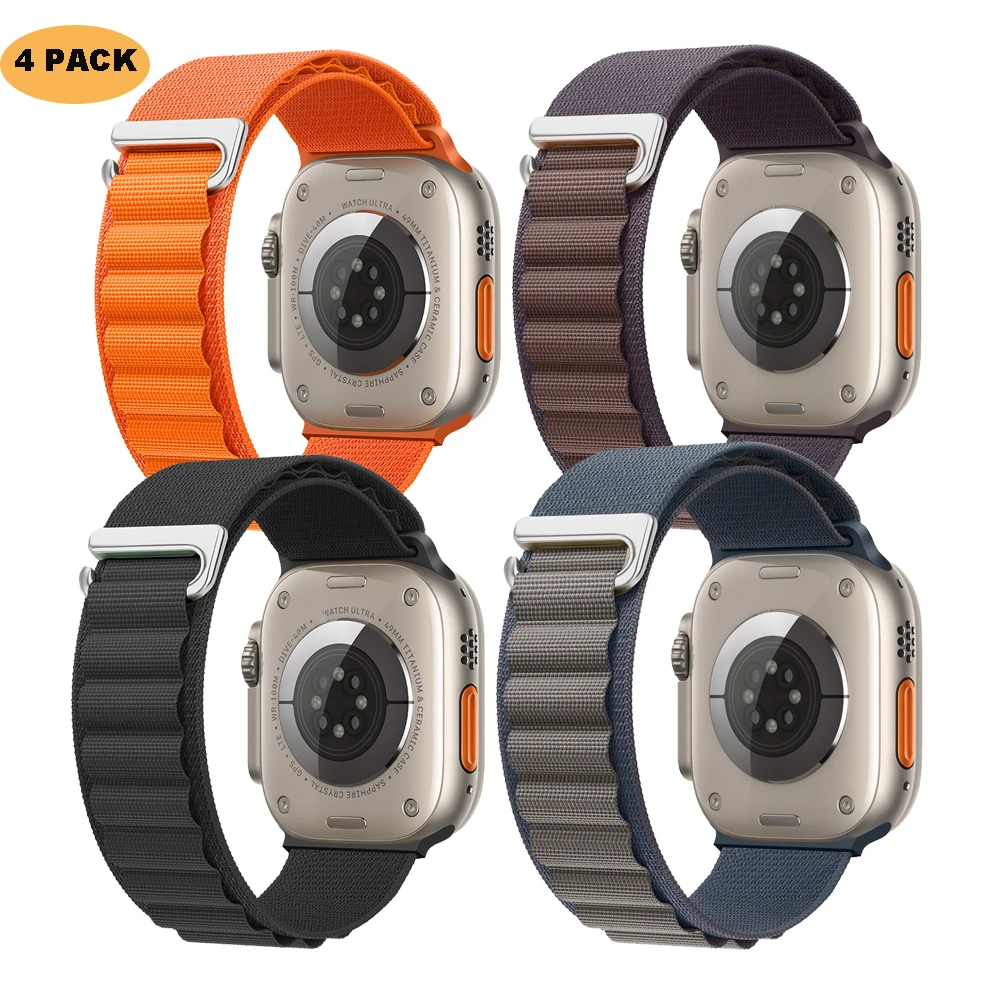 

Ремешок нейлоновый для Apple Watch Ultra 2 Band, комплект из 4 нейлоновых петель для iWatch SE/9/8/7/6/5/4/3 41 мм 40 мм, 49 мм 42 мм 44 мм 45 мм 38 мм