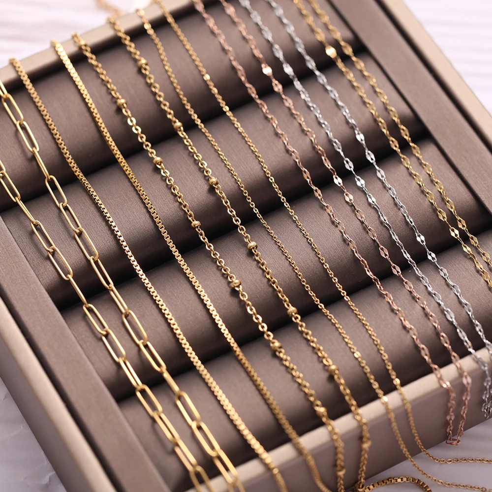 Stainless Steel Gold Color Chain Necklace for Women Long Choker Men Collar Neck Lace Diy Pendant Silver Color Cord Lobster Clasp