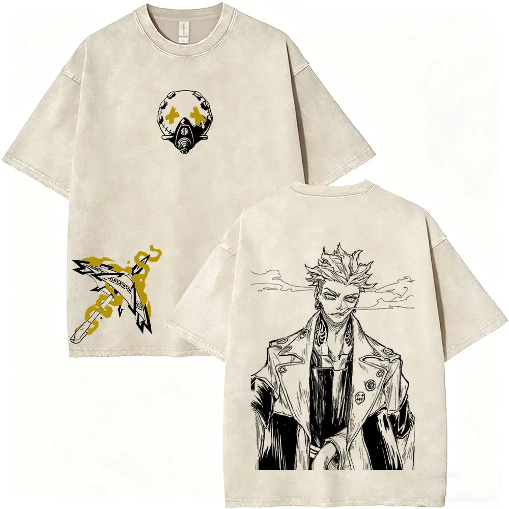 Anime Gachiakuta Enjin Vintage Washed T-Shirts für Männer und Frauen Manga Cosplay Harajuku T-Shirt Herren Mode Lässige Oversize T-Shirts