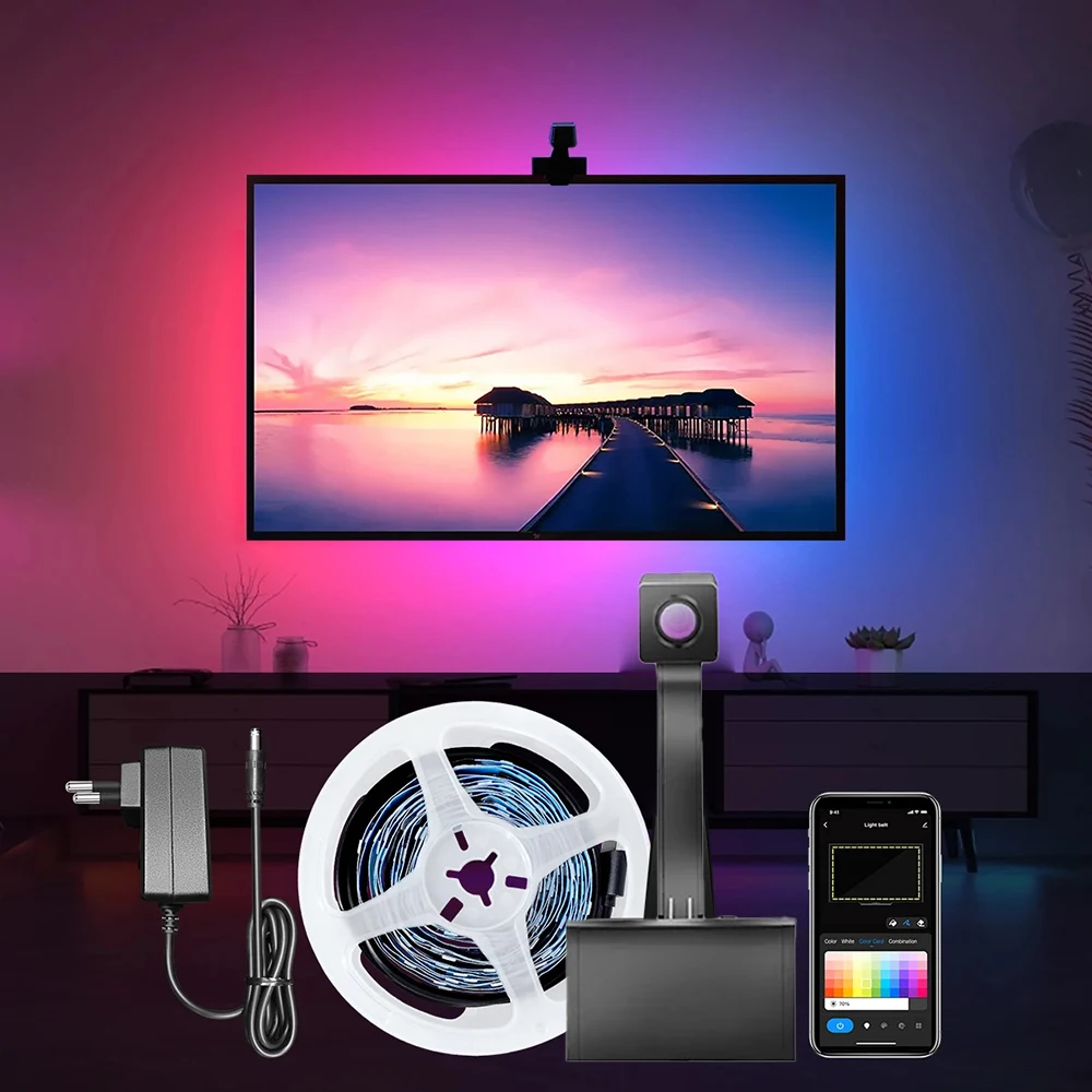 ybx-zn-intelligent-led-tv-background-light-12v-rgb-ic-camera-synchronous-tuya-wifi-app-music-game-environment-light