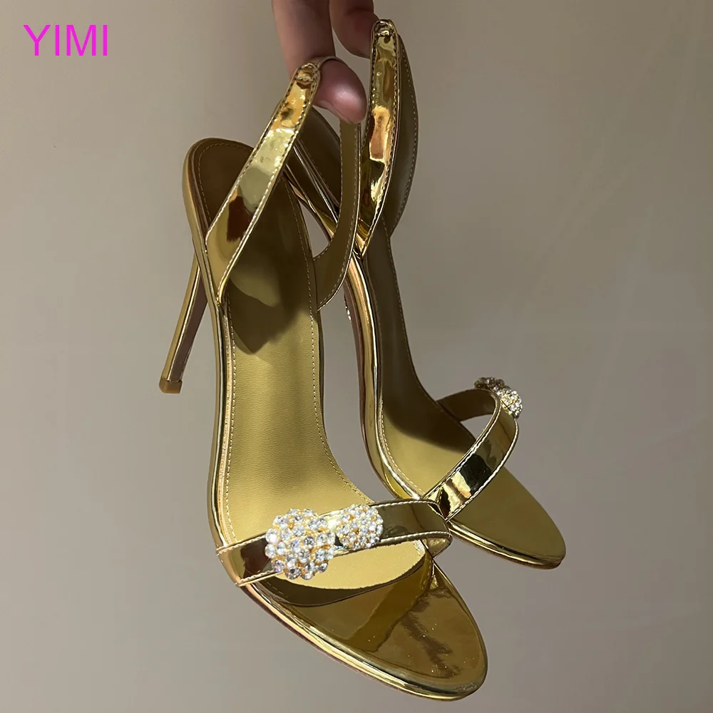 

Women's Crystal Luxury Elegant High Heels Fashion Designer Sandals Summer Sexy Women's Wedding Party Shoes 40 41 Gold