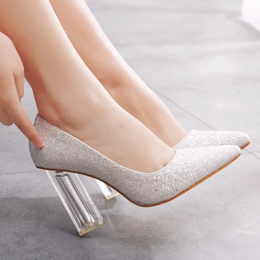 

Сандалии женские на шпильке, прозрачные туфли с кристаллами, заостренный носок, без застежки, на шнуровке, со сверкающими украшениями, повседневная обувь Rhi