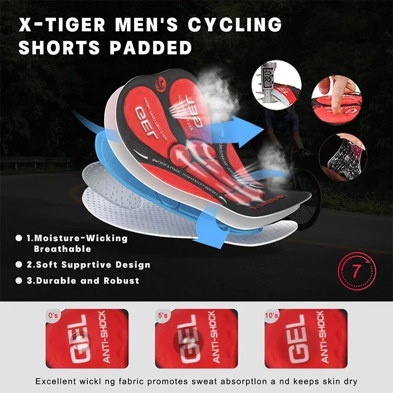 Cycling Shorts Lake Green printed Bike Tights 5D Gel Padded Pro Bicycle Shorts Breathable Man MTB With Pocket X-TIGER