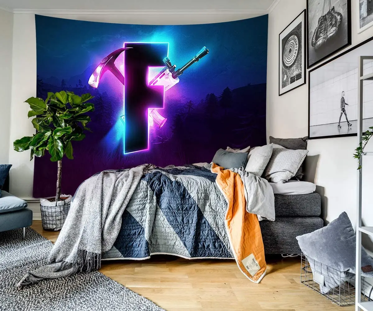 Galmaxs7 Gaming Tapestry Gaming Room Decor Wall Hanging JUST FIVE MORE  MINUTES Cool Neon Blacklight Tapestries Conceptual Abstraction Modern  Controller for Men Adults Teen Boys Bedroom Accessories 80x60 Inches