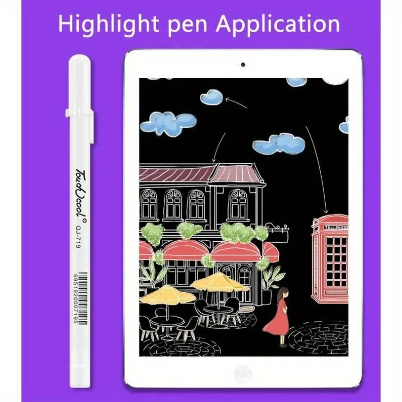 5pcs White Gelly Roll Gel Pen 0.8mm Highlight Marker Art Drawing Painting Pen Journaling White Ink Line Pens School Supplies