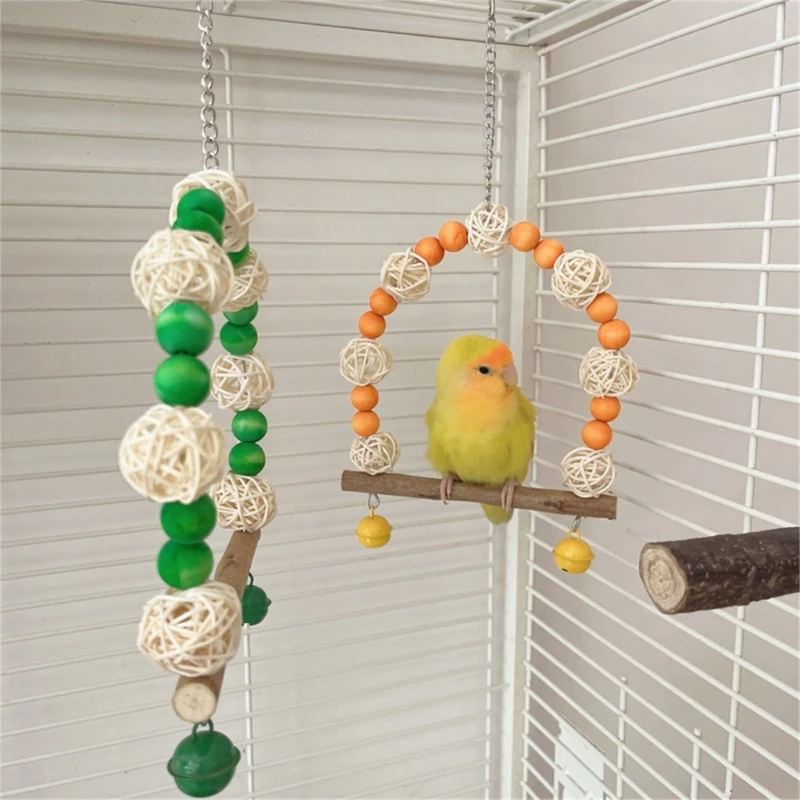 

Pet Budgies Cage Perch Stand Wood Swing Parrots Swing Hanging Toy Cage