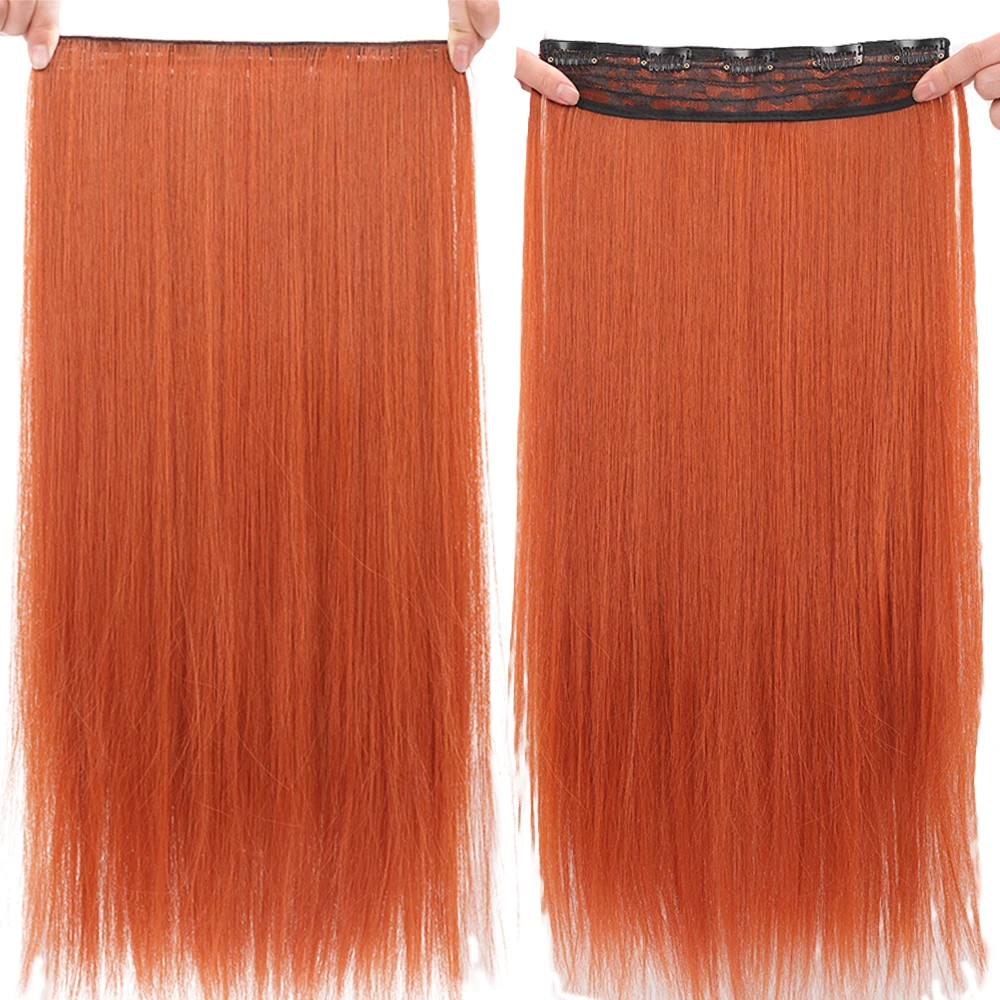 Synthetic 5 Clip In Hair Extensions Orange Long Natural Straight