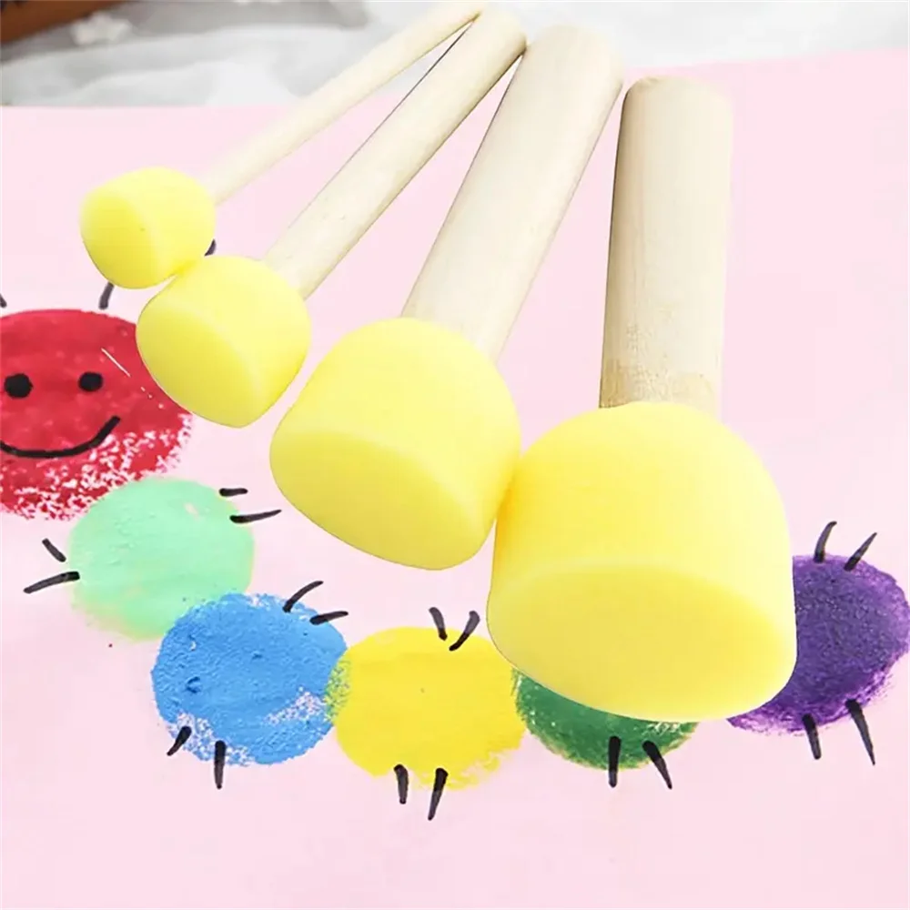 4PCS 스폰지 브러쉬 세트, 어린이를위한 라운드 노란색 버섯 펜 그림 도구 낙서 선물 공예 브러쉬 어린이 그림 도구