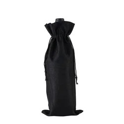 Set of 10 Elegant Burlap Wine Bottle Gift Bags - 15x35 cm (Black)
