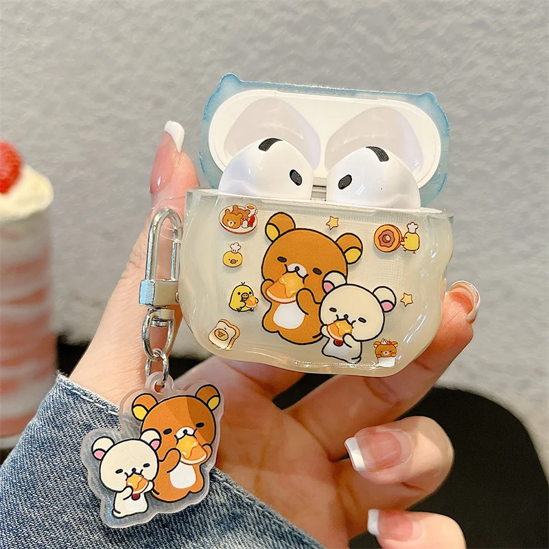 Cute Kawaii Rilakkuma Bear Soft Earphone Protective Case with Pendant Cover