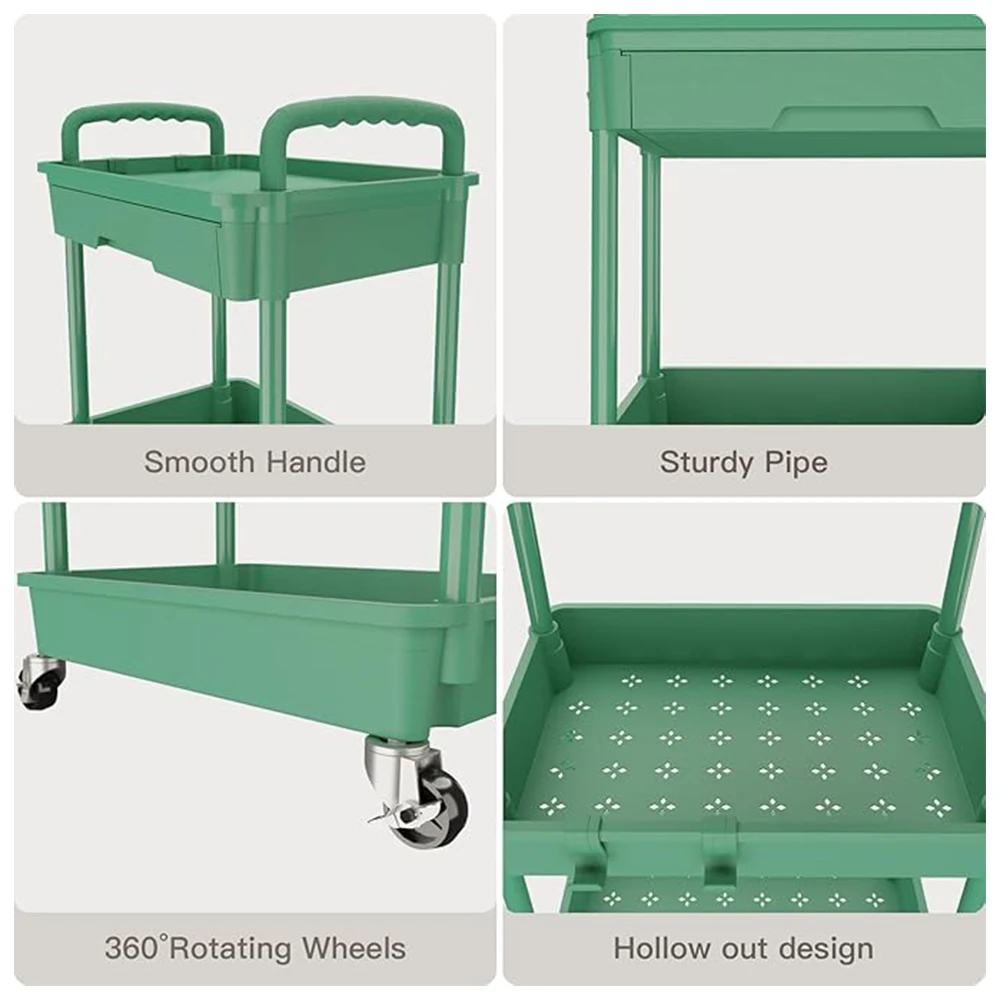 3 Tier Rolling Utility Cart with Drawer, Cart Made of Multifunctional Storage Organizer Tool for Kitchen,Bathroom,Living Room