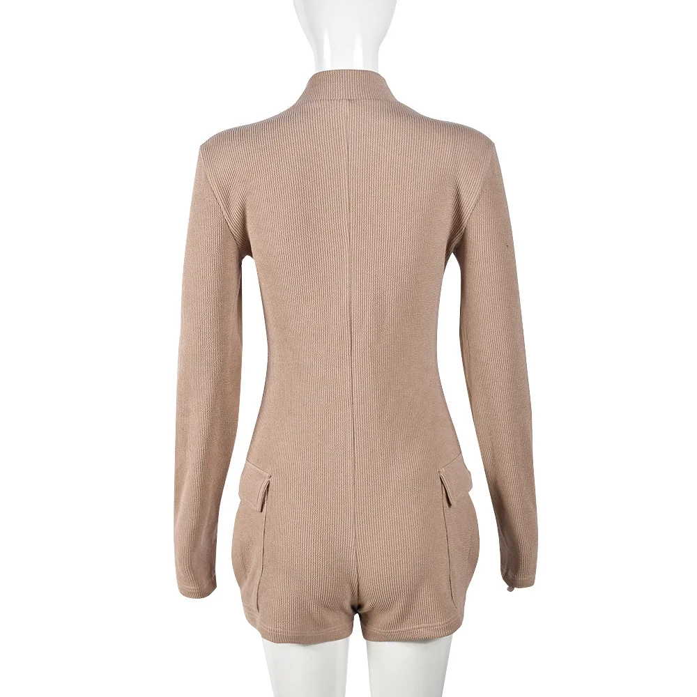 BKLD Zipper Long Sleeve Pockets Sexy Solid Color Elastic Shorts Jumpsuit Women Clothing 2023 New Arrivals One Pieces Romper