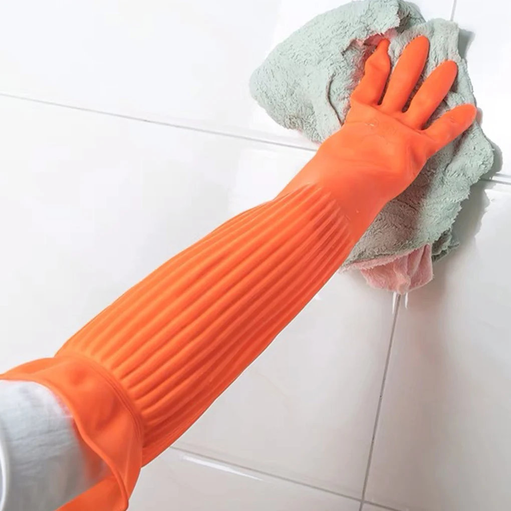 Household Long Rubber Gloves 1 Pair Waterproof Cleaning Gardening Non-slip Reusable Washable