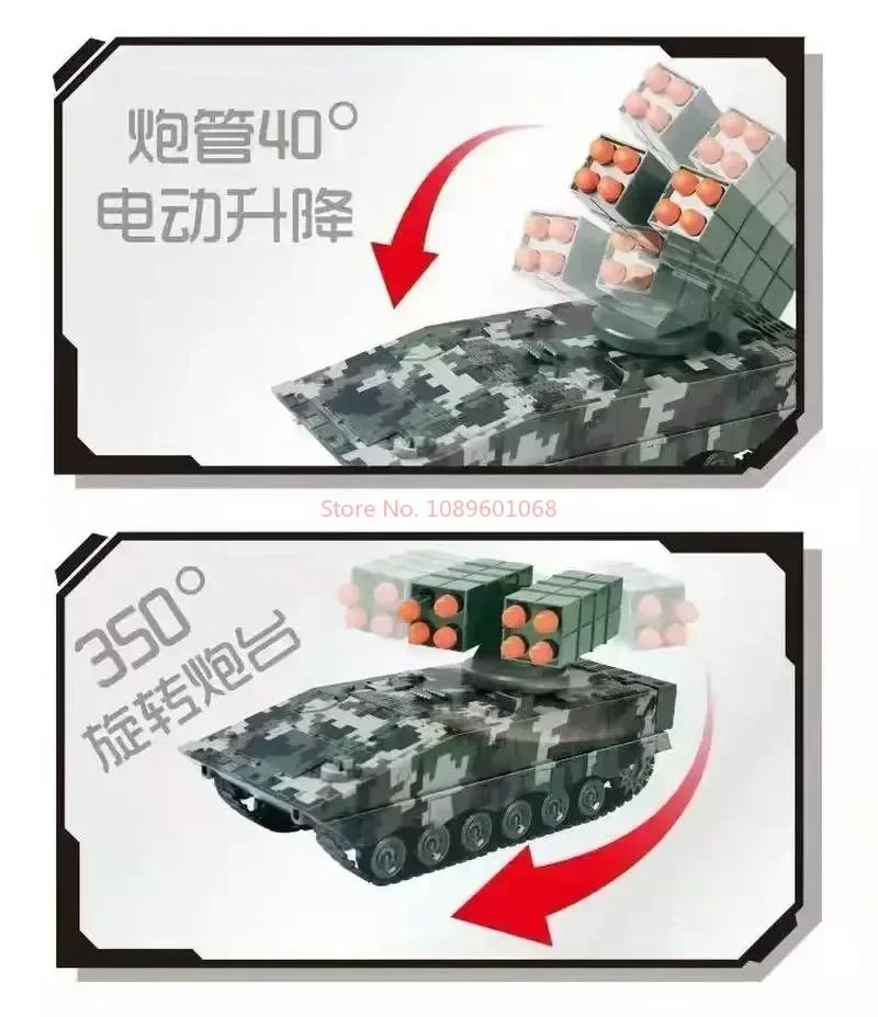RC 미사일 차량, 군사 전쟁 전투 탱크 리모컨 장난감 자동차, 사격 총알 모델, 전자 음향 광학 장난감, 2.4g