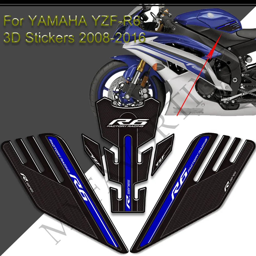 For YAMAHA YZF-R6 YZF R6 YZFR6 Stickers Decals Protector Tank Pad Grips Gas Fuel Oil Kit Knee 2008 - 2012 2013 2014 2015 2016