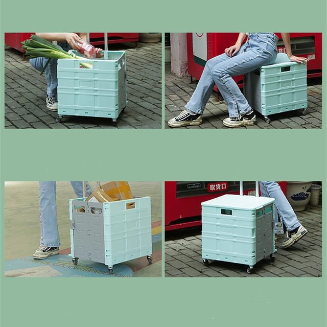 Új Hordozható Otthoni Használatú Élelmiszerbolt Kosár Expressz Összecsukható Bevásárlókosár Húzó Rúd Sofőr Kocsi Kis Piknik - Image 3