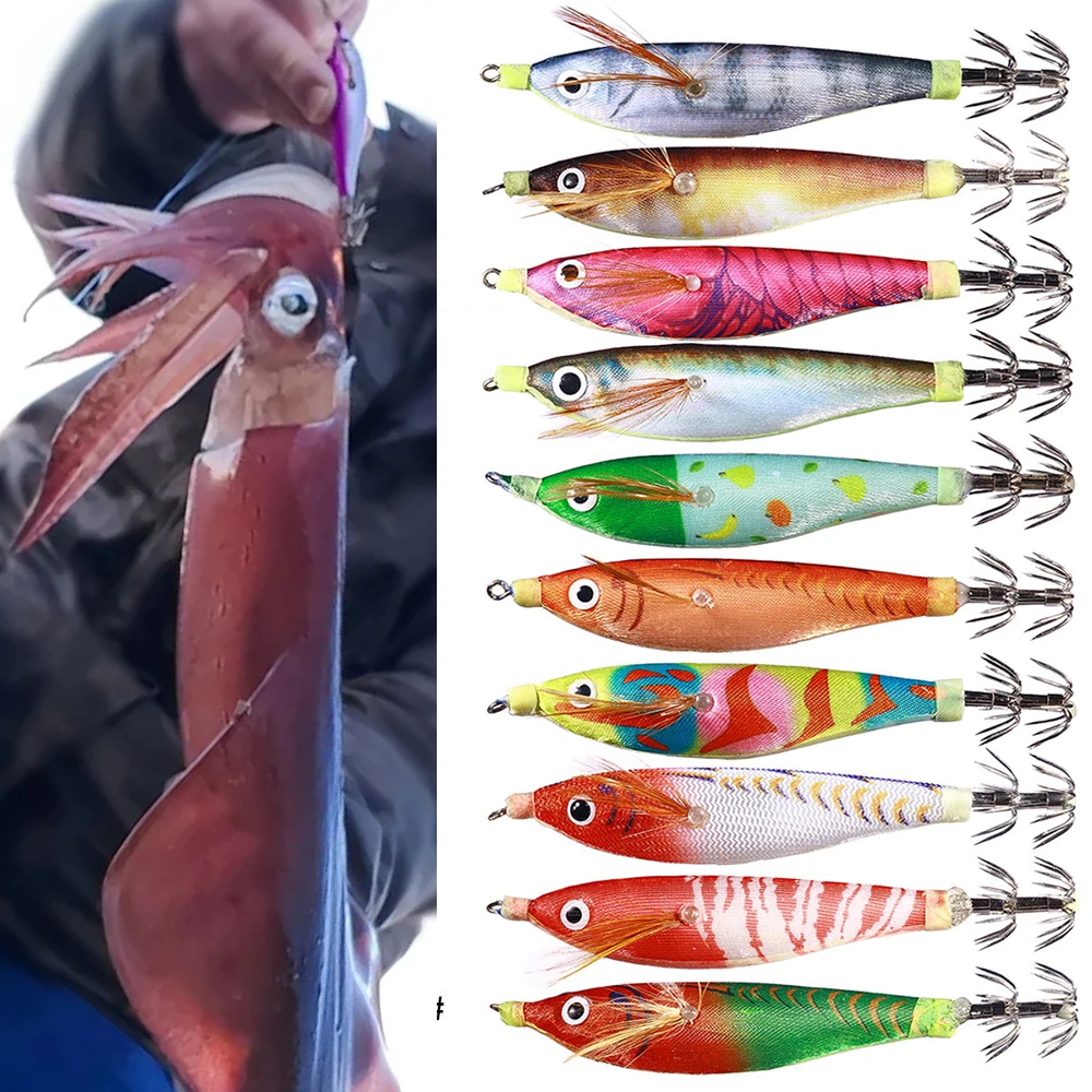 

9.6g 10cm Squid Jig Eging Fishing Squid Lure Wood Shrimp Hook Cuttlefish Jigs Artificial Bait for Sea Fishing Octopus Pesca