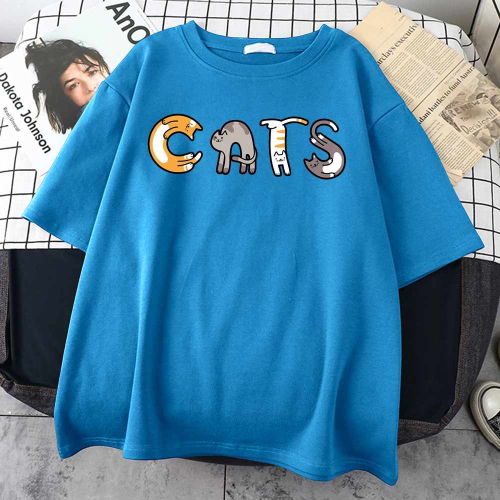 

Letters Made Up Of Cats Print Man Tee Shirt Cotton Classic T-Shirt Designer Harajuku Clothes Oversized Breathable Male Tshirt