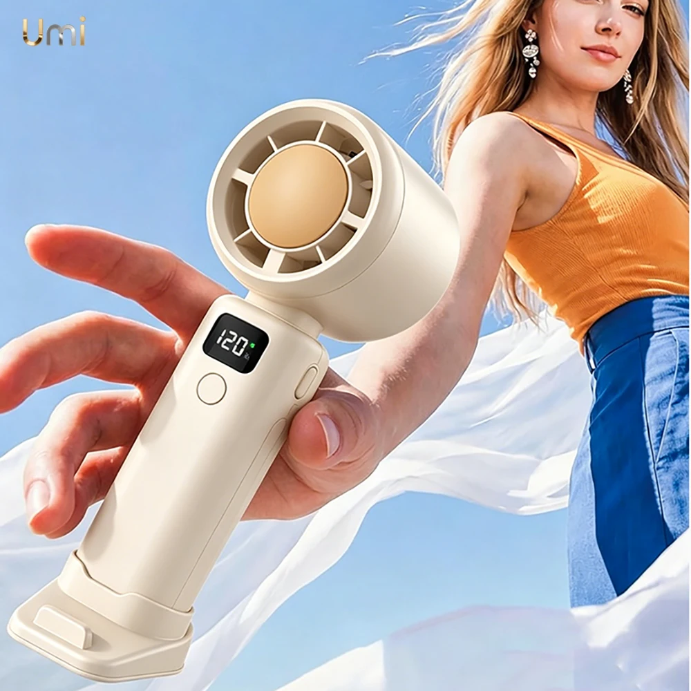 Compact 5-Speed Handheld Fan with Power Display & USB Rechargeable Battery - Lightweight Personal Cooling Fan with Stand