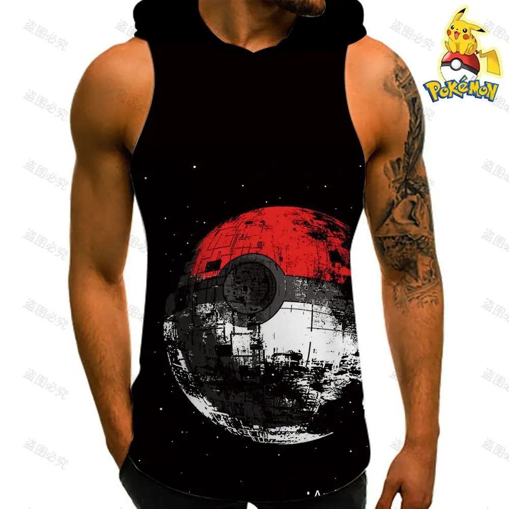 

Men's Hoody Tank Tops Pokemon Pikachu Hip Hop Sleeveless Streetwear European Size Fitness Wear Anime Cute New Cartoon Fashion