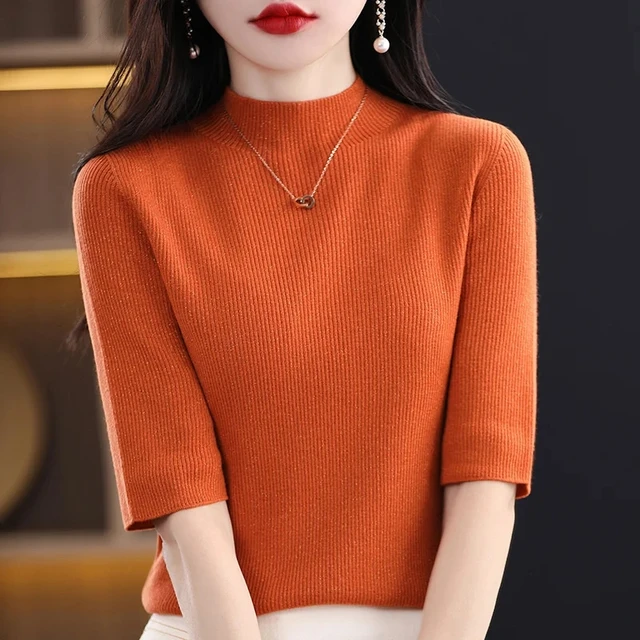 2024 Spring Summer New Women Korean Pullover Sweaters Short Sleeves O-Neck Bottoming Shirt Knitwear Sweater Female Jumper 6