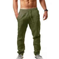 Pantalon d'été en coton et lin pour hommes, couleur unie, respirant, décontracté, taille élastique, Fitness, Hip-Hop, Streetwear 6