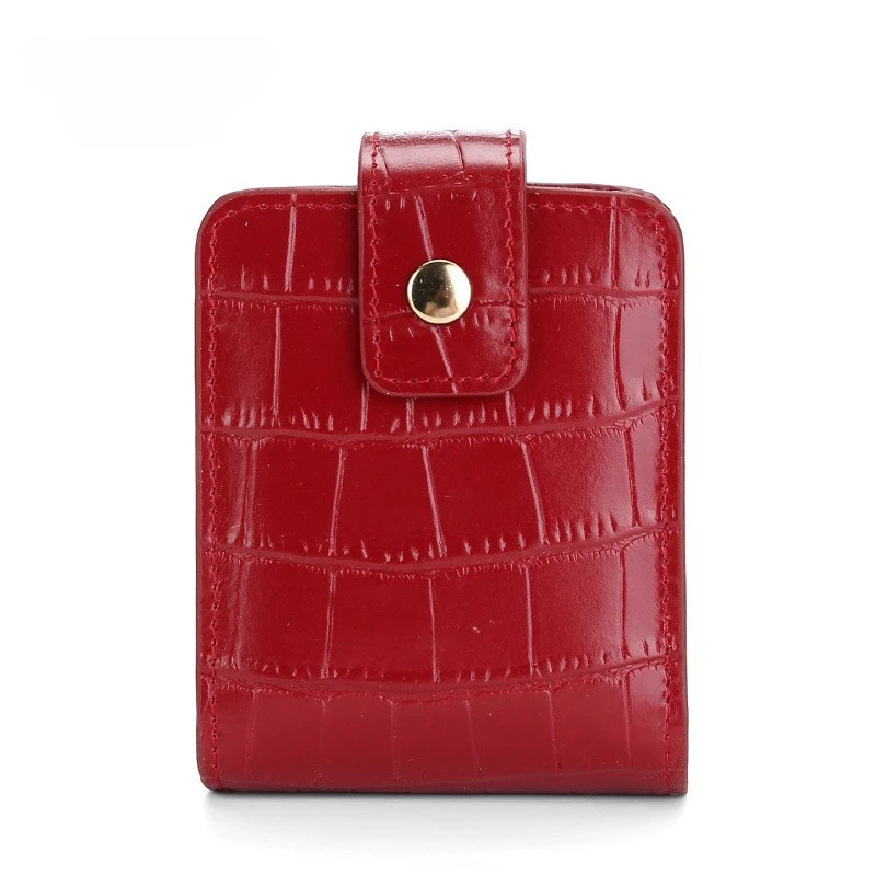 Women Mini Lipstick Bag with Mirror Crocodile Embossed Cow Leather Lipstick Storage Case Portable Makeup Organizer Bag Small New