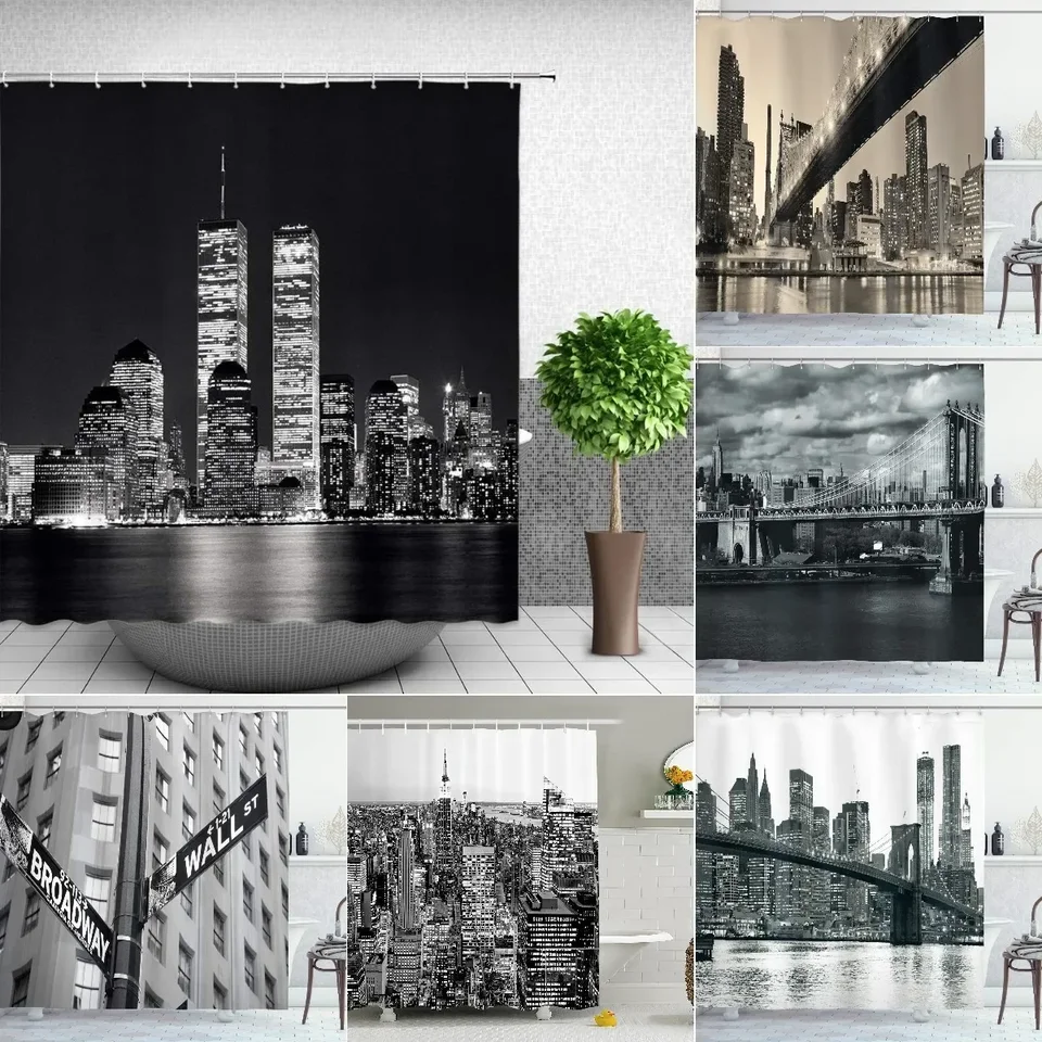 New York Shower Curtain Grey Night City Bathroom Curtain City View Modern  Life Theme Waterproof Polyester Fabric with Hooks - AliExpress, image size:960x960