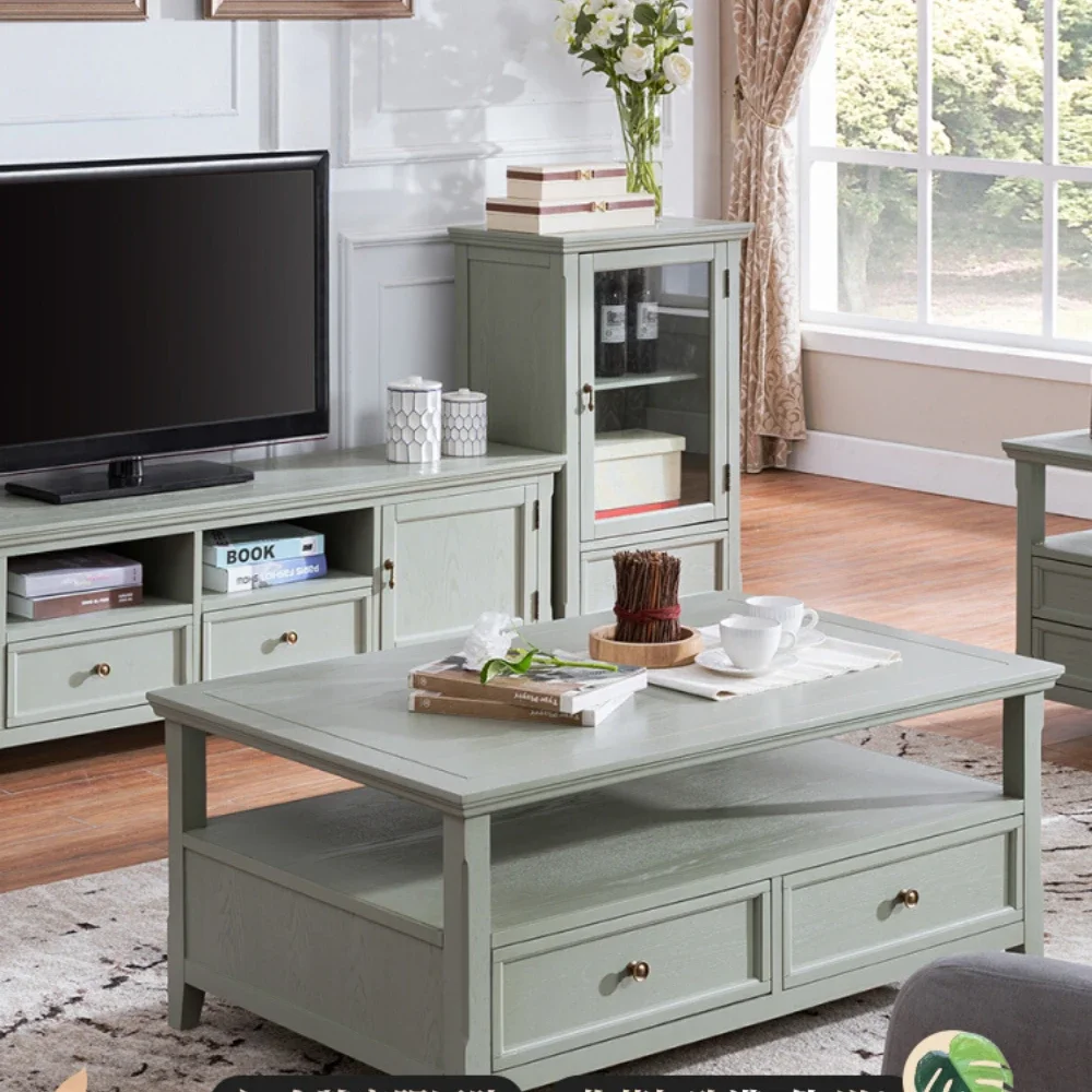 

Wood American Tea Table Four Buckets Creative Table-Console Living Room Kung Fu Tea Table Coffee Table TV Cabinet Combination