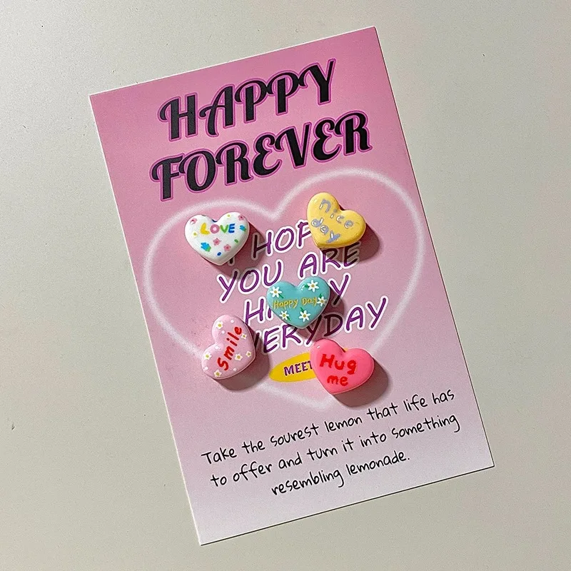 5PCS Cute Little Fridge Magnets Set Love Heart Kawaii Magnetic Sticker Photo Holder For Home Office Whiteboard Locker Decoration