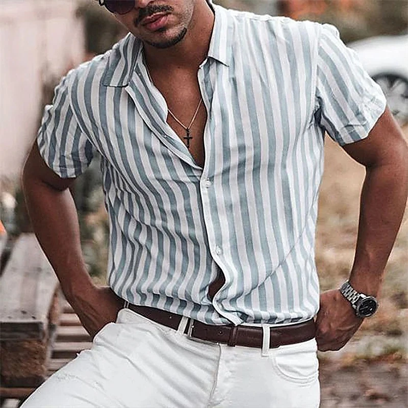 

Men's Shirt Beach Shirt Short Sleeves Graphic Stripe Street Vacation Button-Down Clothing Stylish Casual Modern Contemporary