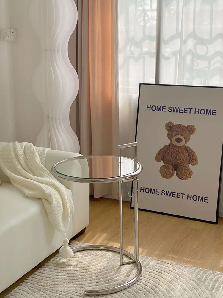 Side Table Coffee Table Mechanism Nordic Glass Coffee Tables Living Room Furniture Side Table Balcony Stainless Steel Lifting Tea Table Transparent Bedside Tables