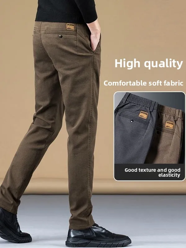 High-End Men's Straight Leg Slim Fit Casual Pants Busin Versatile Faionable Long Trousers Comfortable Polyester Fiber