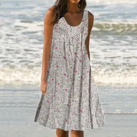 Ladiessexy V-Neck Off Shoulder Dress Casual Printed Sleeveless Loose Plus Size Beach Long Dress Summer Clothes - Image 2
