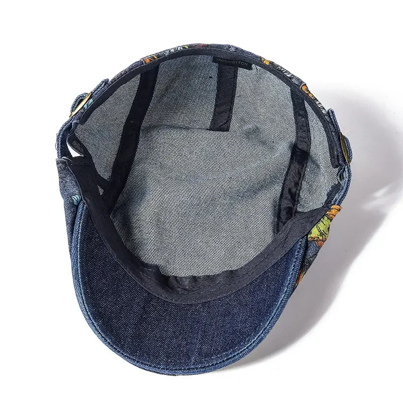 Newsboy Cap Four Seasons Cotton Flower Print Newsboy Caps Flat Peaked Cap Men and Women Painter Beret Hats 163
