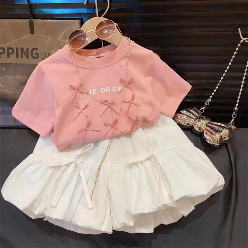 

Girls Clothes Sets Summer 2024 Children Cotton T-shirts Skirts Shorts 2pcs Princess Suit For Baby Cute Tracksuits Kids Outfits 7